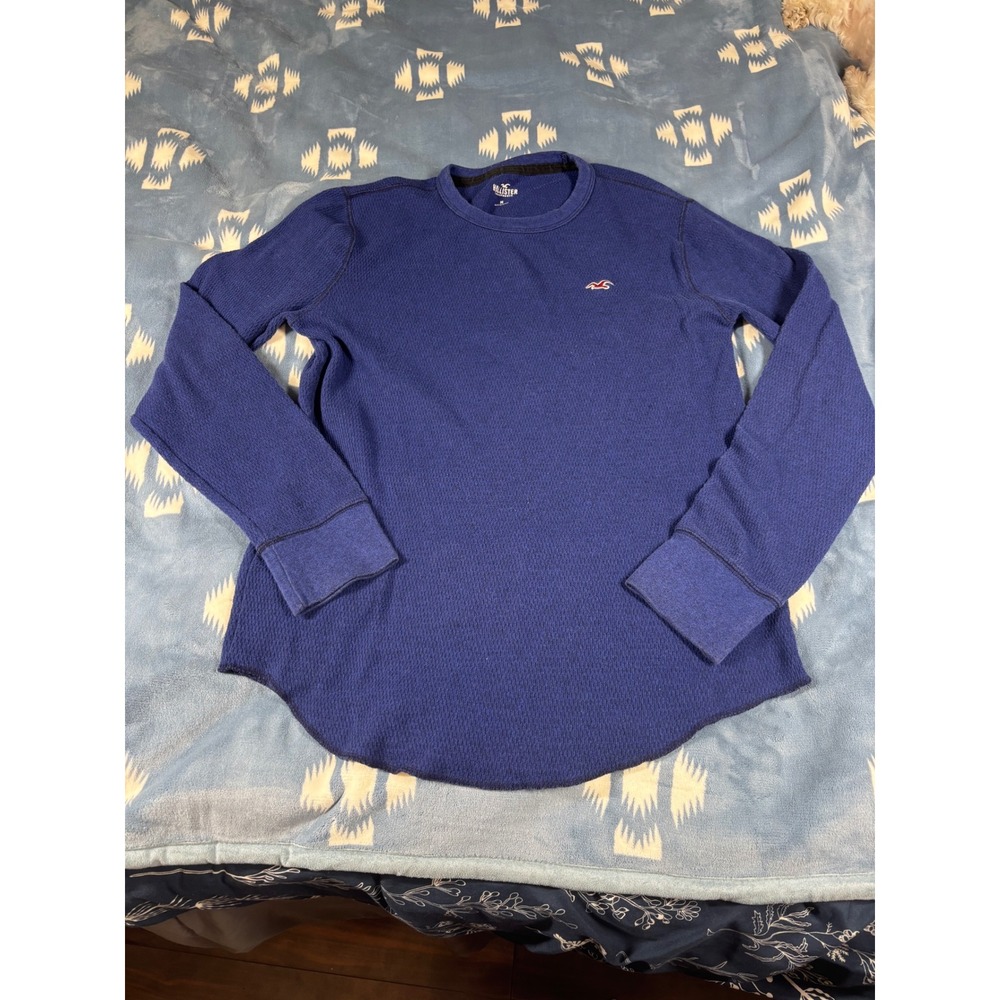 Hollister Mens Blue Waffle Knit Thermal Long Sleeve Shirt Crewneck Medium